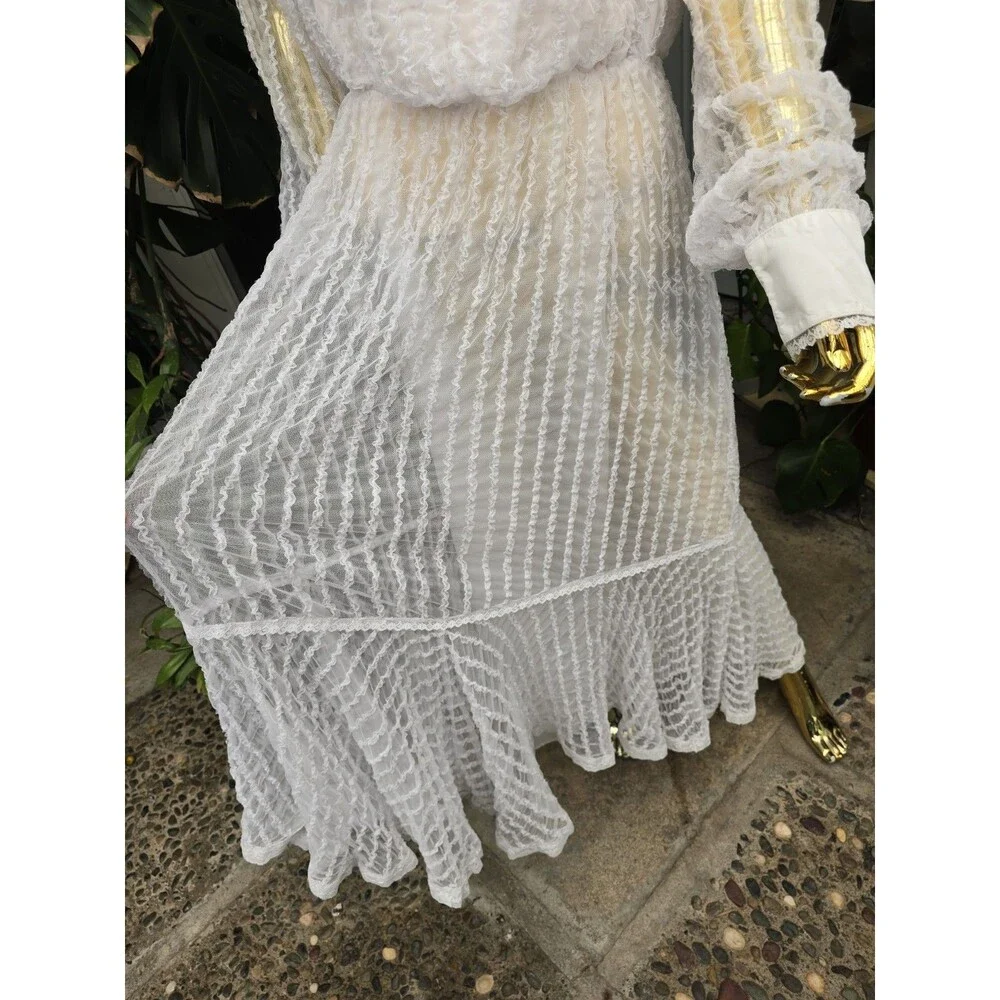 Vintage Recollections Lace Prairie Dress White Cottagecore Victorian L - Picture 11 of 15